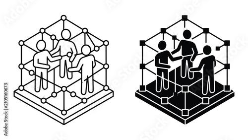 Digital network team collaboration isometric icon with collaboration, technology