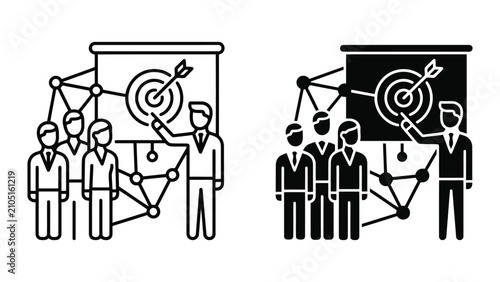 Business presentation and strategic planning workshop with team and target