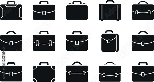 Canvastavla Briefcase and Business Bag Solid Icons Set, Office Portfolio, Suitcase and Workc