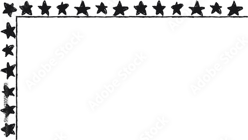 Hand drawn L-shaped frame with black stars. Rectangular frame made with black stars from hand-drawn sketches to give your vector designs a 