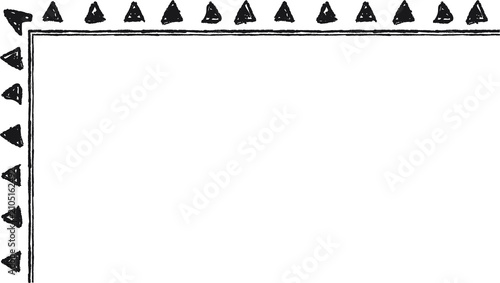 Hand drawn L-shaped frame with black triangles. Rectangular frame made with black triangles from hand-drawn sketches to give your vector designs a 