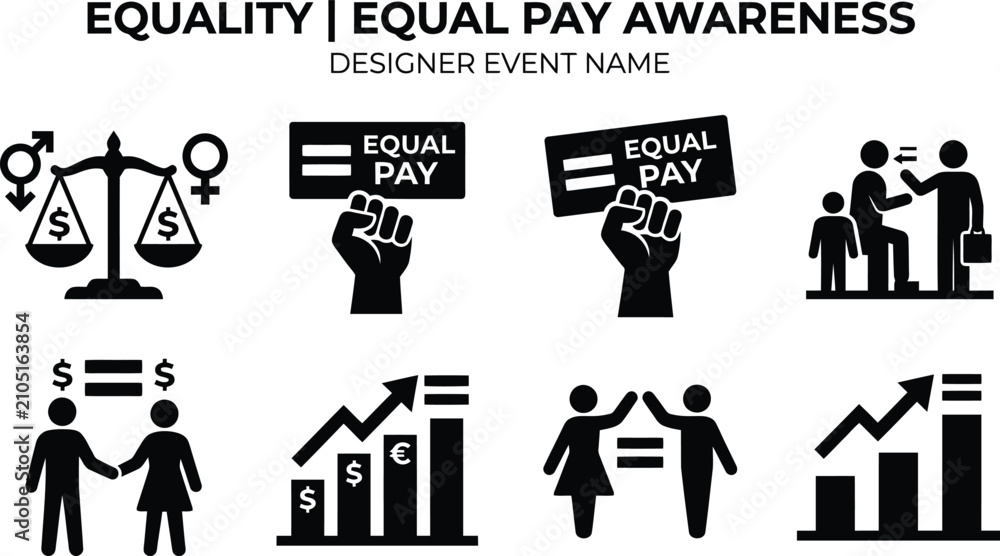 Fototapeta premium Equality And Equal Pay Icons Representing Gender Fairness On Transparent Background balance scales
