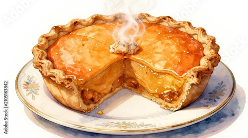 Freshly Baked Golden Pumpkin Pie with Flaky Crust Served on a Vintage Floral Decorative Plate