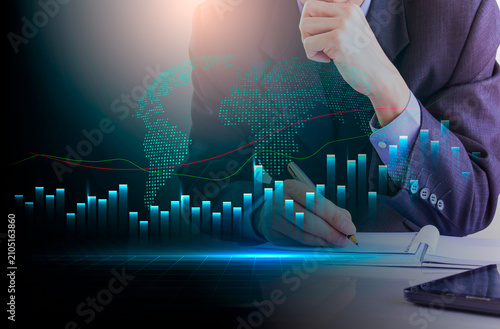 Stock market or forex trading graph and candlestick chart suitable for financial investment concept. Economy trends background for business idea and all art work design. Abstract finance background.
