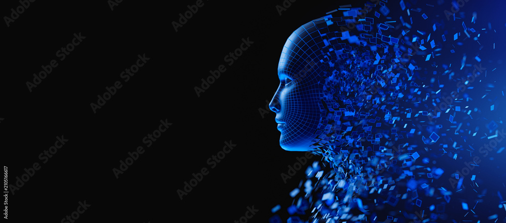 Naklejka premium Digital Transformation: AI Artificial Intelligence in Human Face Head