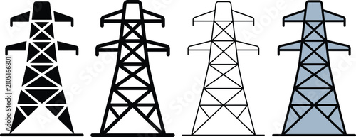 Cuadro en lienzo PrintElectrical Power Transmission Tower Icon Set – Energy Grid, Utility Vector