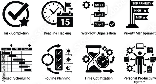 Collection of productivity and time management icons