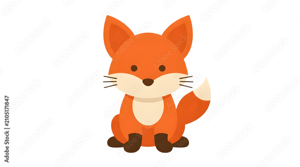 Fototapeta premium Cute little orange fox sitting in a flat vector style illustration on transparent background