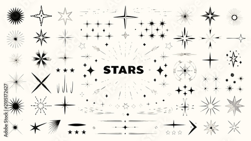Tableau sur toile Collection Of Star Shapes And Sparkle Elements A Decorative Vector Illustration