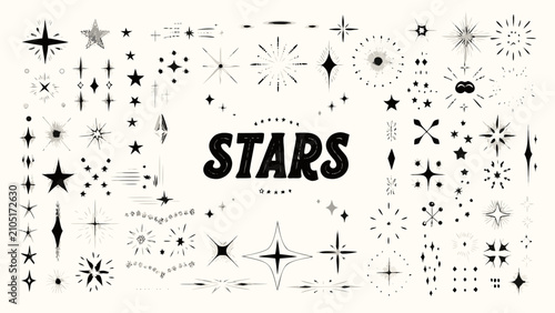Canvastavla Collection of various black star shapes and sparkles presented as a vector illus