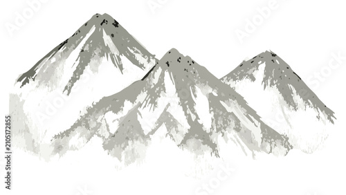 Bild auf Leinwand Watercolor mountain peaks display a delicate gray and black wash against a white