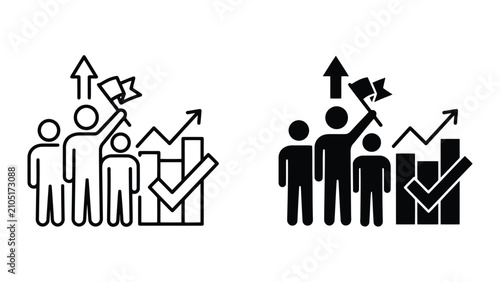 Business team achieving growth and success icons with business, achievement