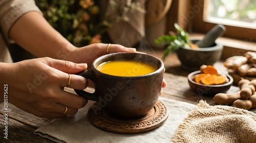 Person pouring espresso into cup on wooden table.