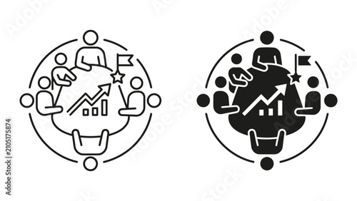 Business goal achievement and strategic team planning icon with strategy