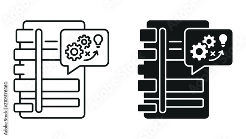 Business concept icon set showing idea generation and strategic planning process