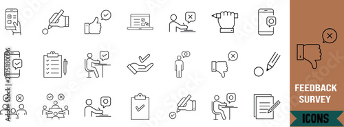 Feedback survey form vector icons. smartphone icon set, clipboard icon set, pen icon set