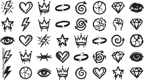 Obraz na płótnie Hand Drawn Graffiti Vector Elements Set with Street Art Scribble Symbols