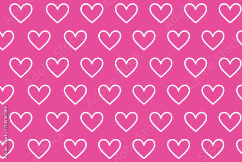 Seamless heart shape pattern outline on pink background