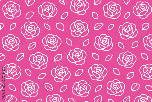 Seamless rose flower pattern outline on pink background