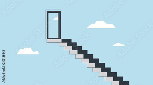 Surreal Staircase Leading To Open Door In Sky.