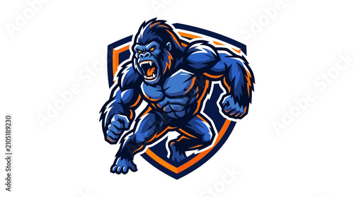 Obraz na płótnie Dynamic and powerful blue gorilla mascot emblem showcasing a muscular and aggres