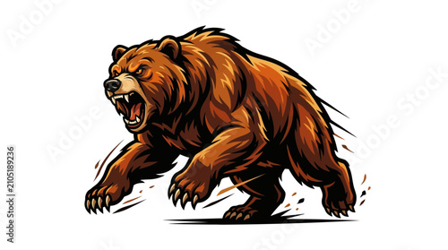 Foto Aggressive Brown Bear Mascot Illustration with Roaring Expression and Powerful P