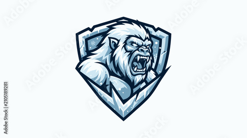 Quadro su tela Aggressive White Yeti Mascot Logo Featuring A Fierce Ice Monster Within A Protec