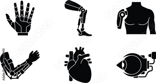 Foto Biotechnology and cybernetic bionic body organs silhouette icon set vector illus