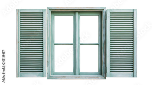 Wooden window with louvered shutters