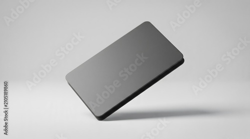 Floating dark grey metallic rectangular card mockup isolated on light backdrop