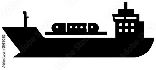 Solid black oil tanker ship icon with black filled ship vessel transport logistics resource industry nautical maritime graphic vehicle with freight