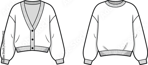 Foto Women's cardigan and sweater technical fashion illustration flat sketch