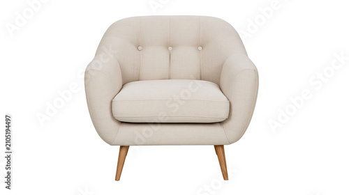 Quadro su tela Cream upholstered armchair with tufted back and wooden legs