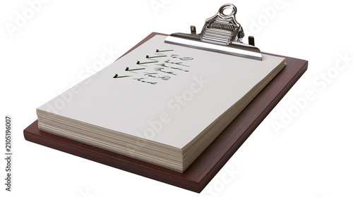 Wooden clipboard with paper and checklist