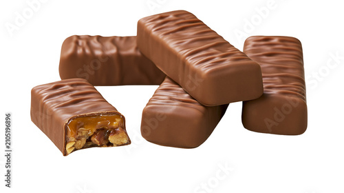 Chocolate bars with caramel and nuts filling