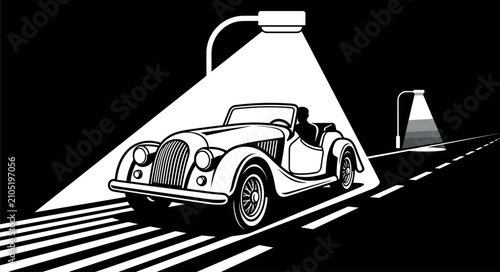 Canvas Print Vintage classic roadster convertible car noir style vector illustration driving