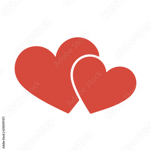 Two red hearts vector icon isolated on white background, symbol of love and romance