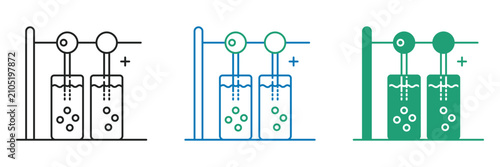 Electrolysis Hydrogen Electrode Cell Bubble Icon Set Outline Glyph