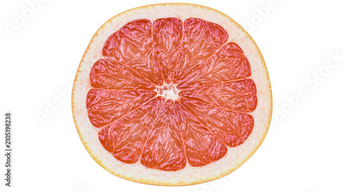 Картината върху платно Grapefruit slice with vibrant pink pulp and white pith