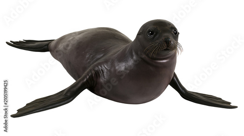Foto Dark brown sea lion with flippers spread wide