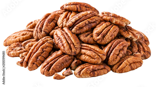 Photos Heap of whole raw pecan nuts with textured brown shells