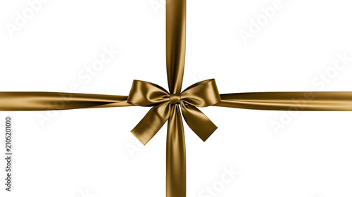 Fotografija Golden satin ribbon bow with crossing streamers