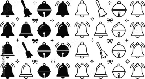 Tableau sur toile Bell vector icon collection featuring jingle bells handbells and notification ring alerts in silhouette and line art styles