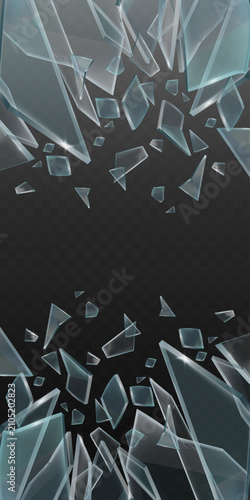 Slika na platnu Flying shards of broken glass creating an abstract background, representing frag