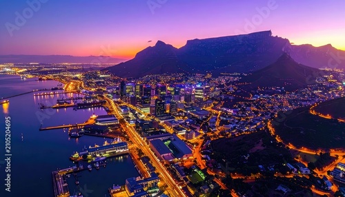 Cape Town cityscape at dusk with Table Mountain backdrop