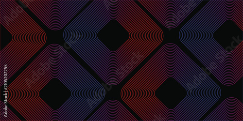 Foto Abstract geometric seamless pattern with gradient, neon, retro, and linework diamond shapes on a black background, ideal for modern wallpapers, textiles, branding, and digital design