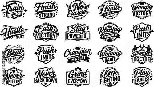 Foto Motivational sports and fitness with phrases on white background, inspiration