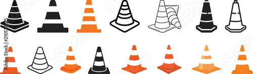 Quadro su tela Traffic Cone Icon Line and Flat Solid Logo set