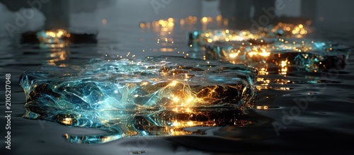 Glowing Water Cityscape at Night.