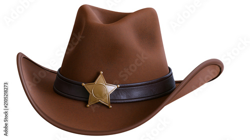 Cuadro en lienzo Brown cowboy hat with sheriff star badge and leather band